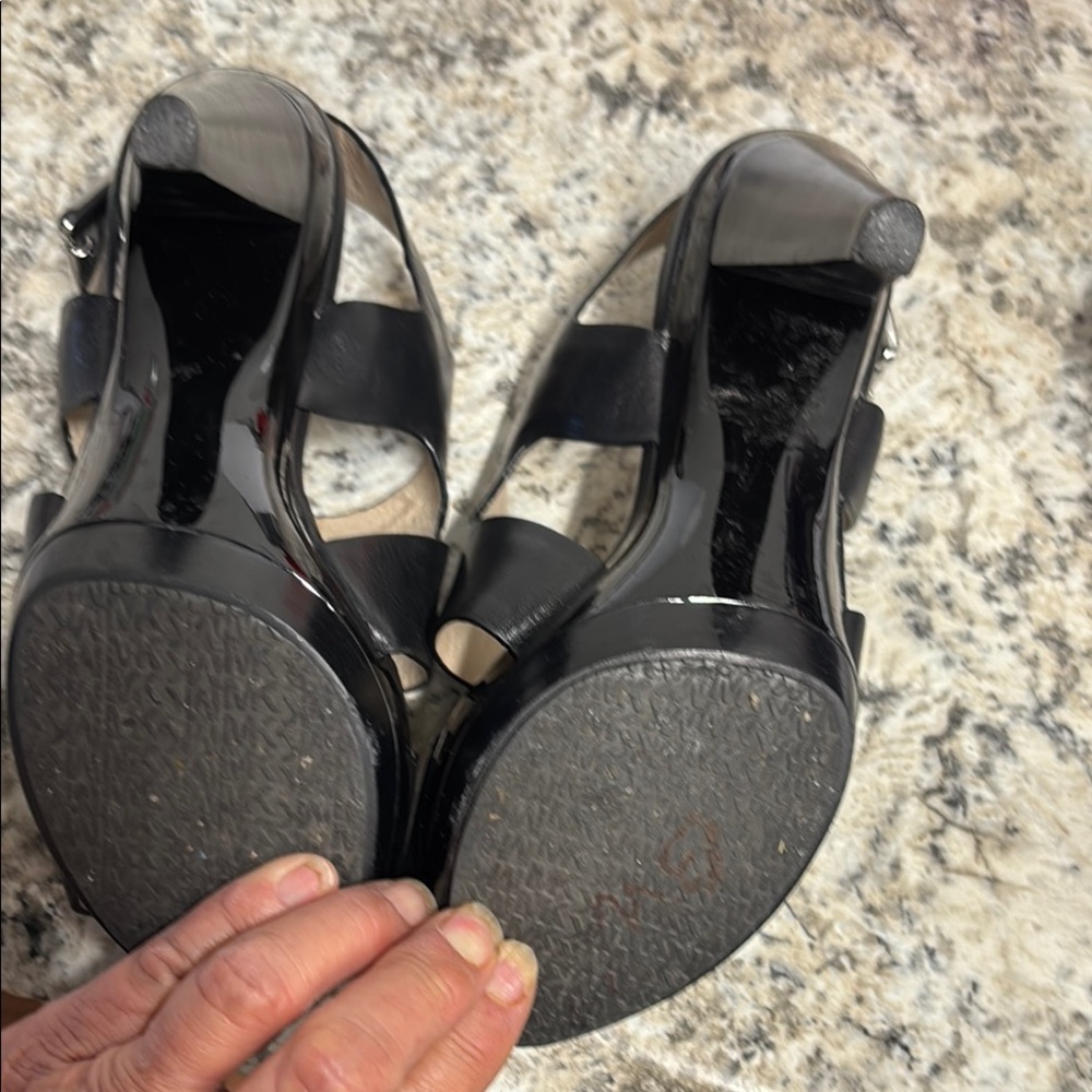 Michael Kors Black Leather Heels with Cross-Strap Design - Picture 10 of 10